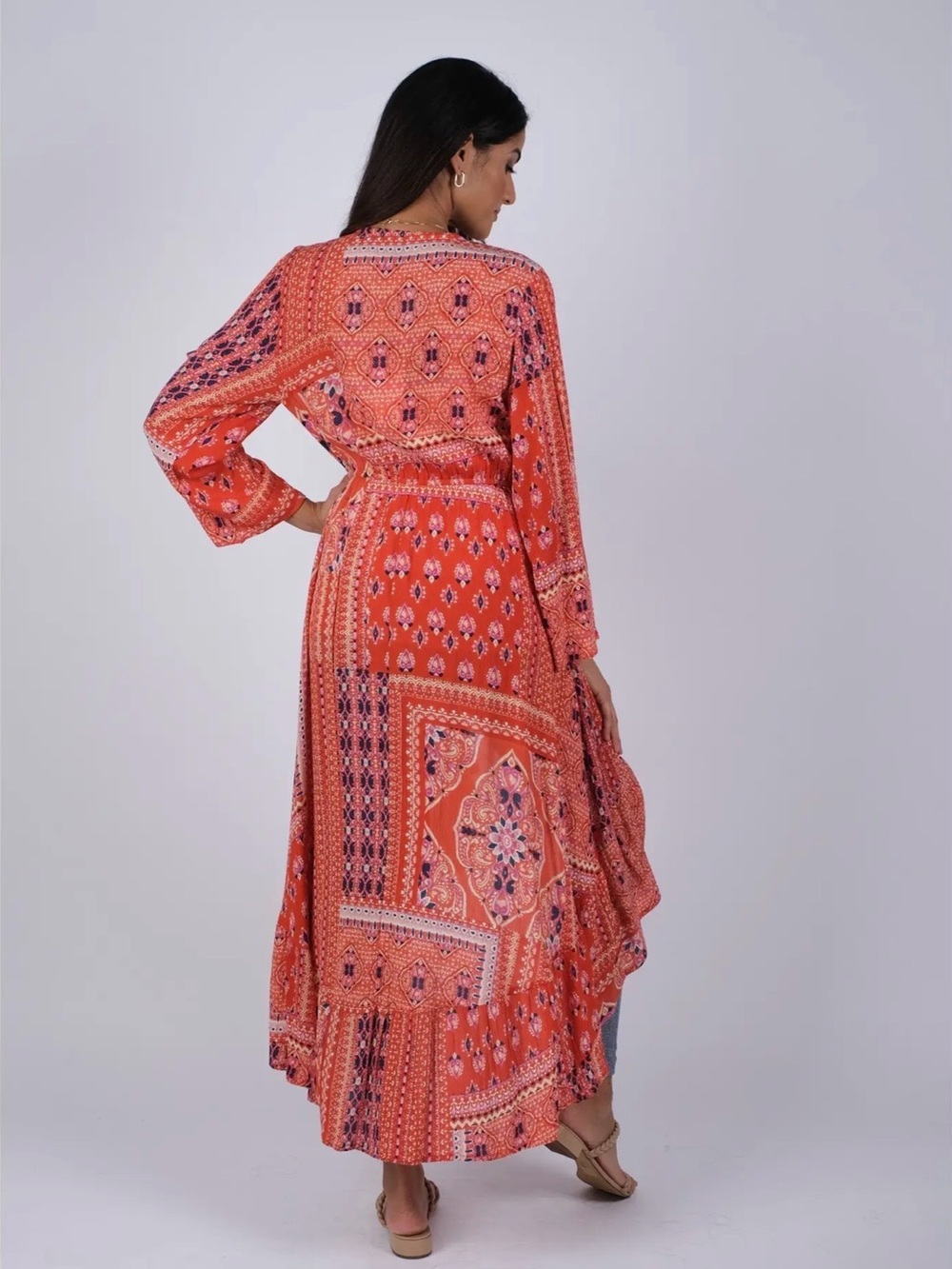 Sacred Threads Long Red Patchwork Duster - Picture 3 of 3